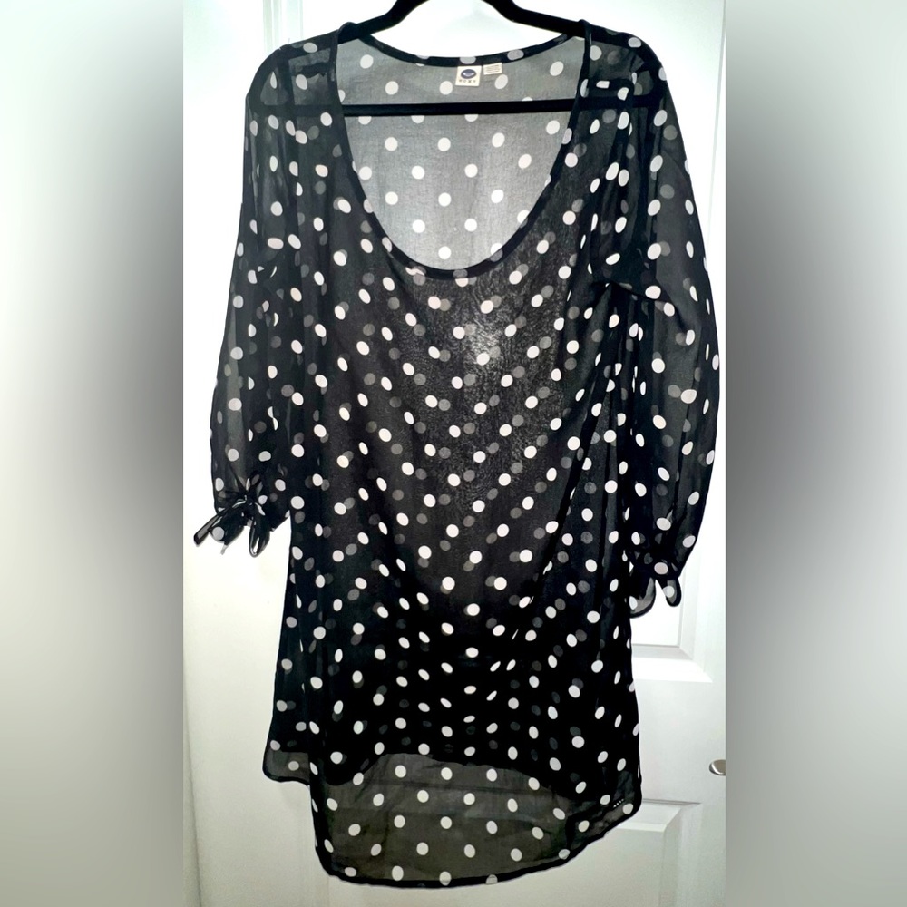 Polka dot Tunic Top Pullover Black White Size XL